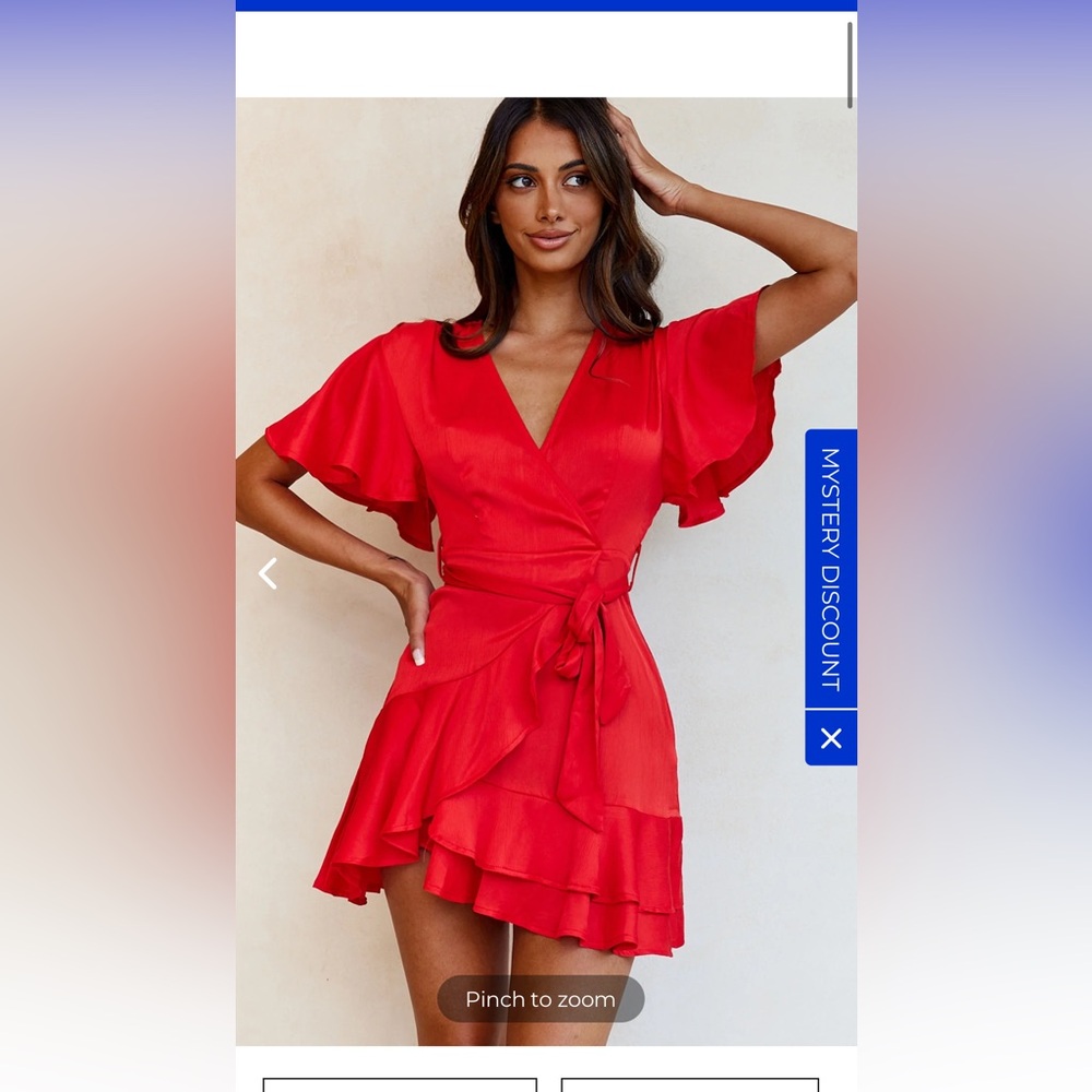 Selfie Leslie CAMI ANGEL SLEEVE FAUX WRAP DRESS RED